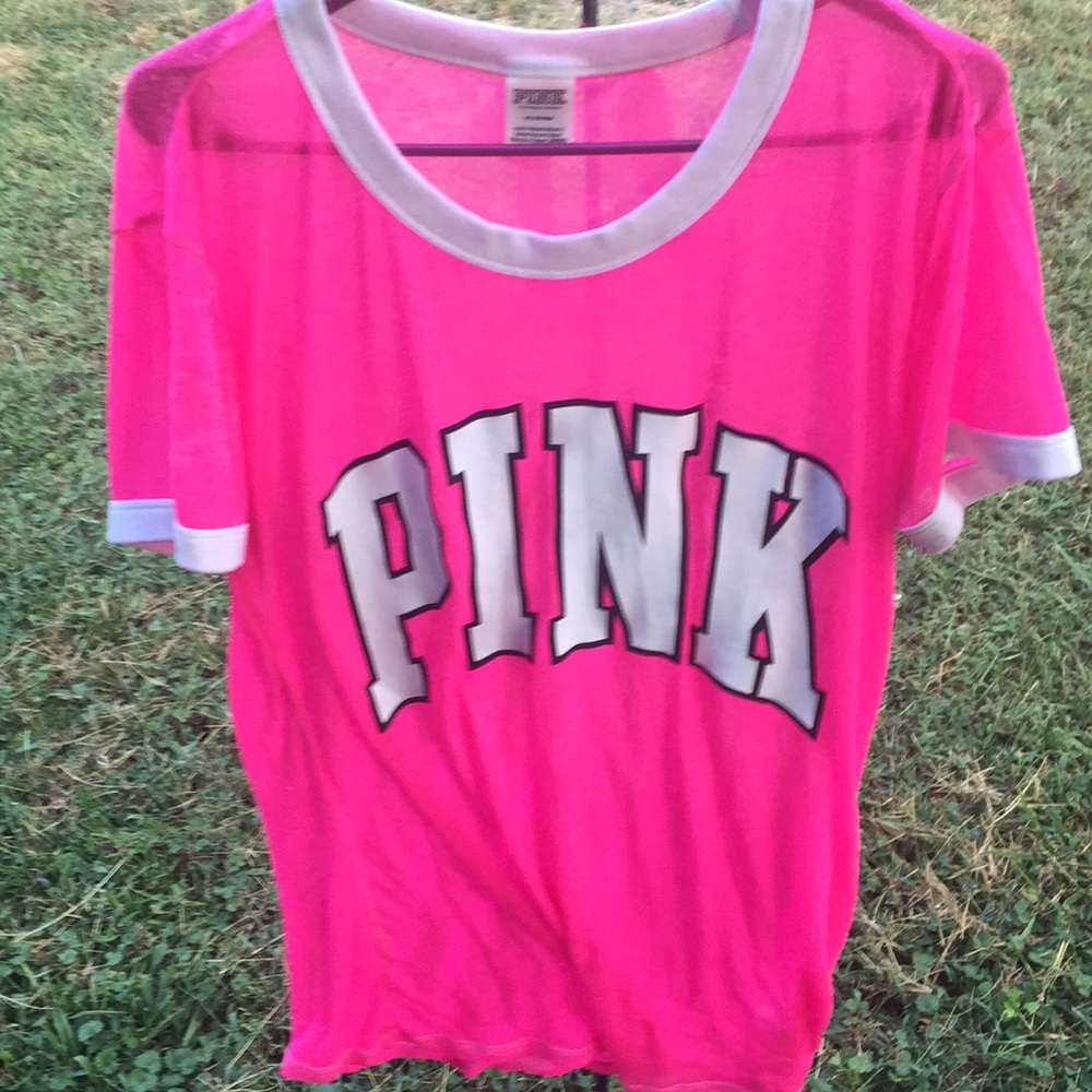 Bright pink see through shirt